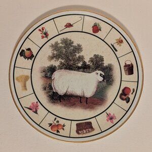 Kirsty Jayne Fine Bone China Plate Sheep Motif Gold Rim Made in England